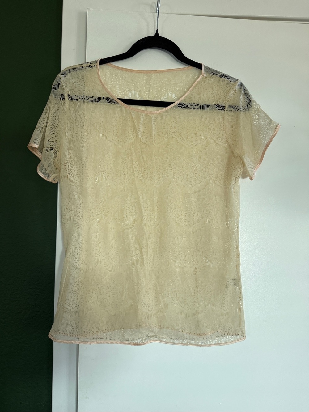 American Apparel Sheer Lace Short Sleeve Top - Cream (runs large)